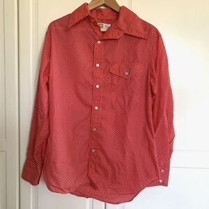 Vintage White Stag 60s Polka Dot Nylon Button Down Shirt Retro Red Mens